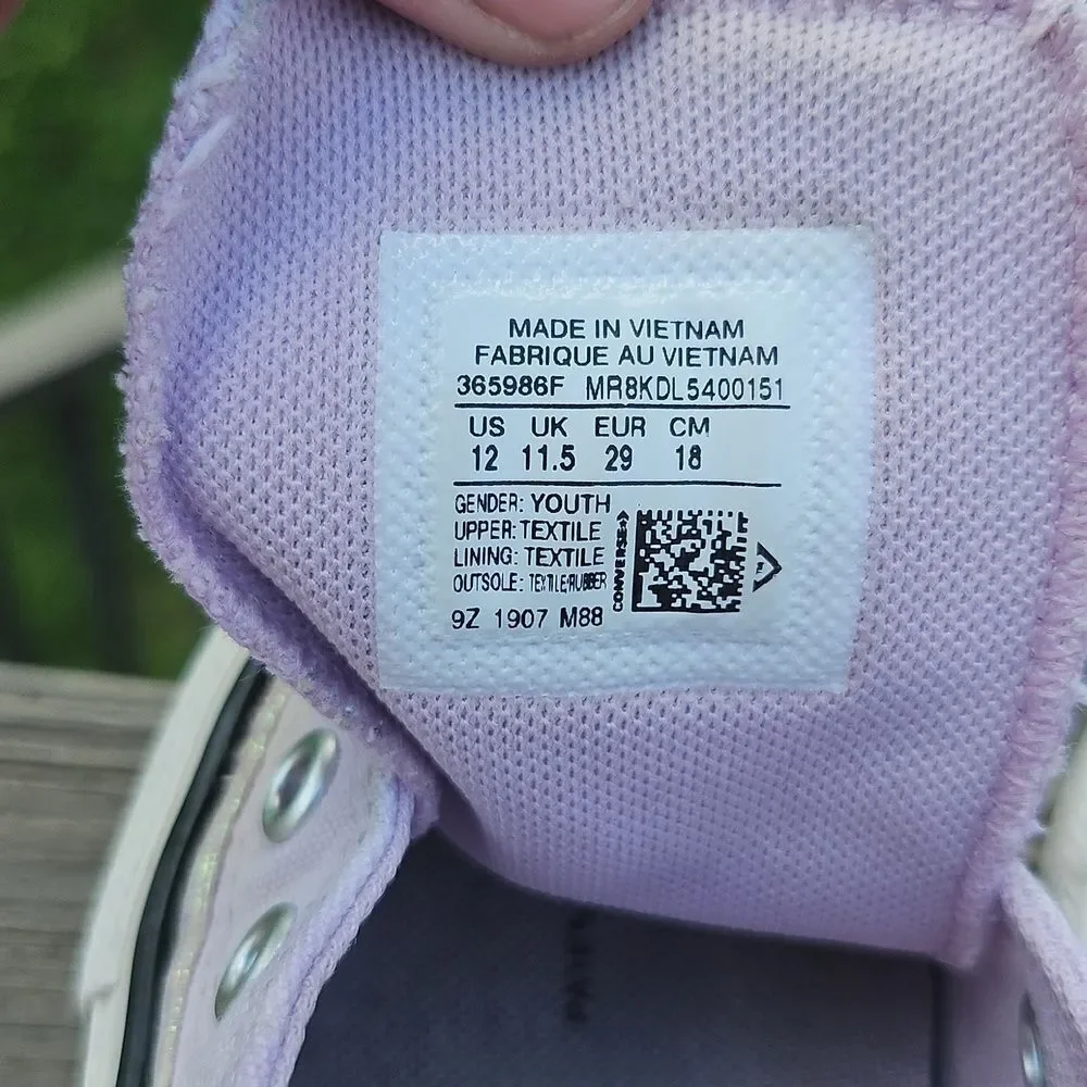 Converse Kids Purple Canvas Sneakers With Irridescent Trim Size 12